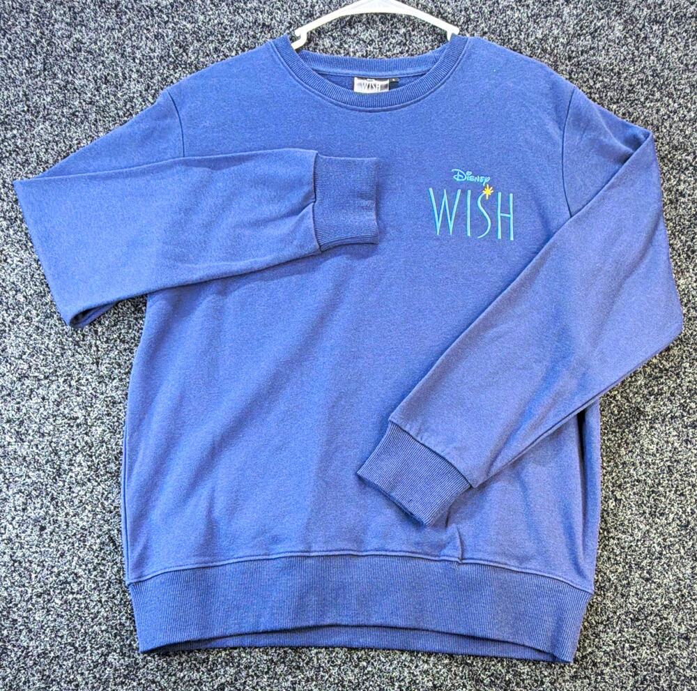 Disney Wish Blue Crewneck Sweatshirt Adult Size L 2023 50/50 Cotton Blend
